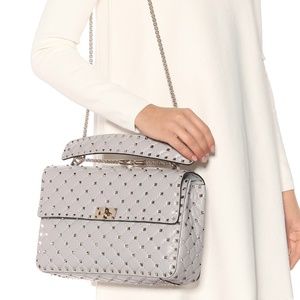 Large Light Grey / Gold Valentino Rockstud Spike Shoulder Bag New With T…